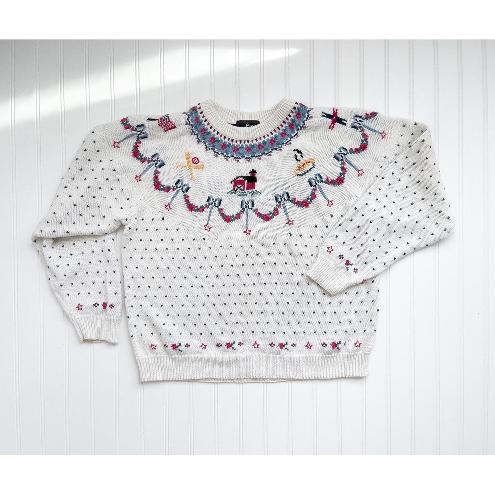 vtg Woolrich Fair‎ Isle Americana birdseye knit cotton sweater - Picture 2 of 6